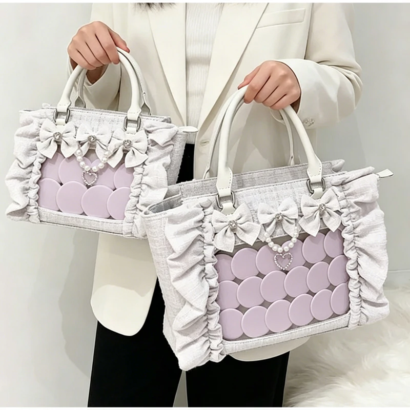 Japan Anime Y2k Style Ita Bag Sweet Cute Transparent Pocket Large Capacity Handbag Ruffle Bow Decoration Jk Uniform Shoulder Bag view 4