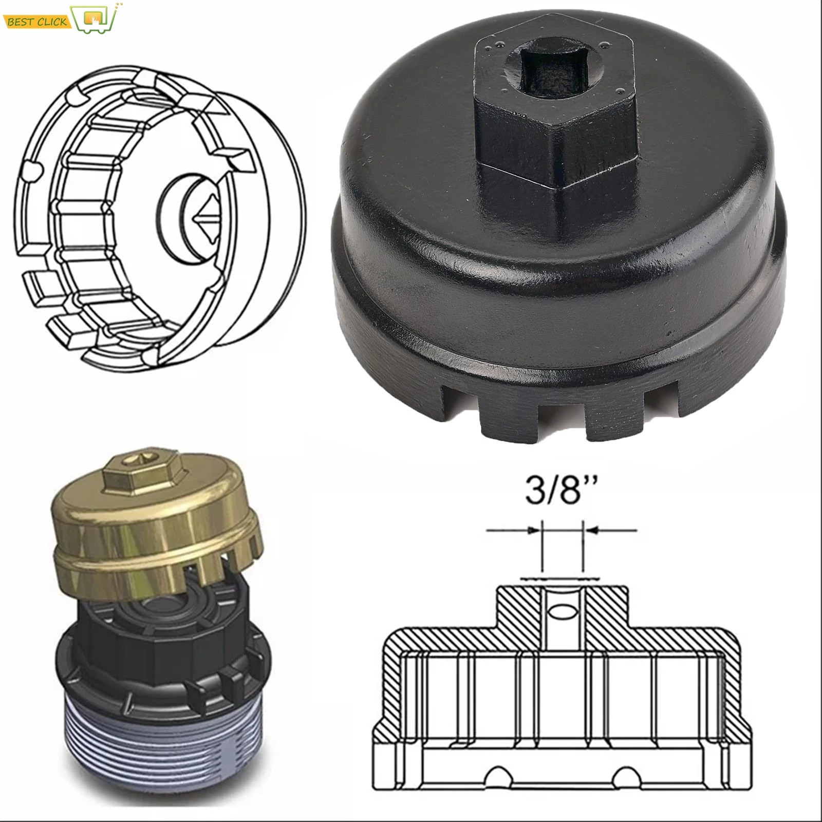 

14 Flutes 3/8" Oil Filter Wrench Cap Socket For Toyota Prius 4Runner Camry Highlander Lexus GS350 LS460 Removal Tool