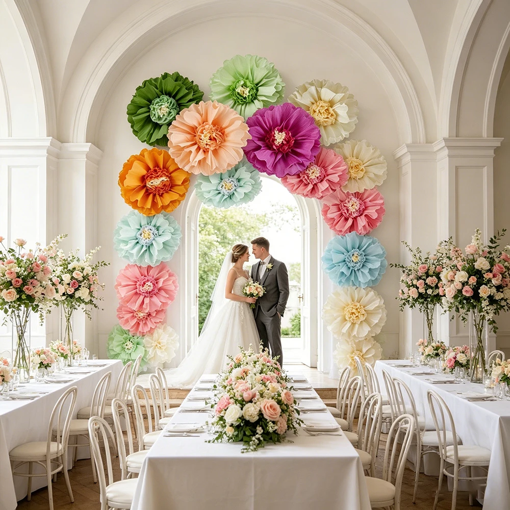 8 Stück Riesige Seidenpapier-Blumen Große Krepppapier-Blumen Dekorationen für Zuhause Muttertag Geburtstag Hochzeit Blumen-Hintergründe – Detail 5