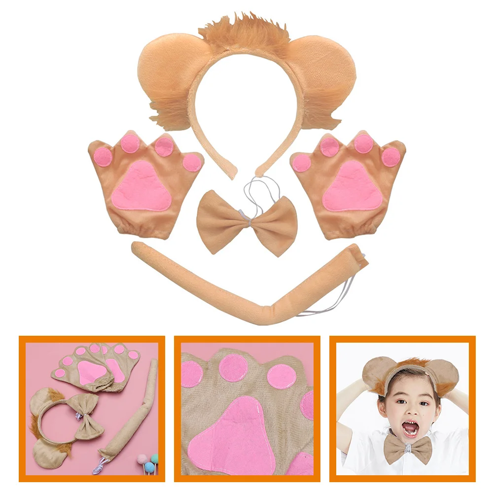 Animal Headband Lion Ear Hair Wear Three Piece Suit Tail Bow Tie Cosplay Supply Woman Kit Fabric Lovely Headdress