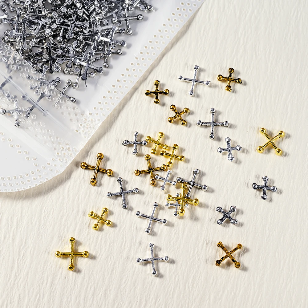 

20Pcs Classic Punk Cross/Cherry Alloy Nail Charms 4mm 6mm Metal Diagonal Lines Shape Gold Silver Retro Manicure Decoration