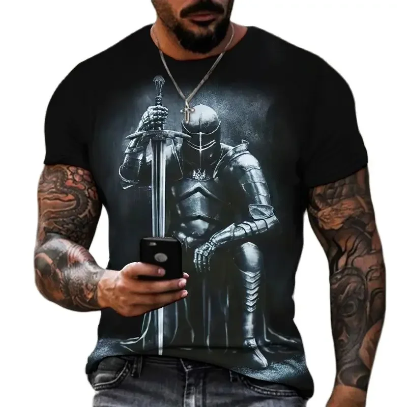 Summer Fashion Templar 3D Printed Men's T-Shirt Street Harajuku Cross TShirt For Men Short Sleeve Oversized T Shirt Vintage Tops