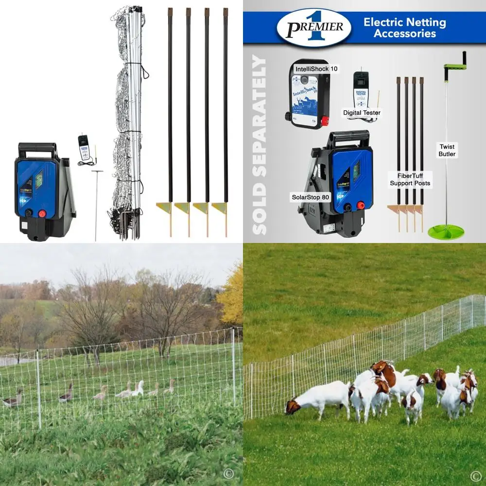 

White and Black Electric Net Fence Kit, 42 Height x 100' Length, Solar Energizer and FiberTuff Support Included