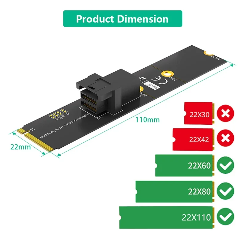M.2 NVME M مفتاح إلى MiniSAS HD SFF-8643 محول توسيع بطاقة الناهض دعم U.2 SFF-8639 PCIE NVME SSD لـ Intel 750 2.5 "U.2 SSD