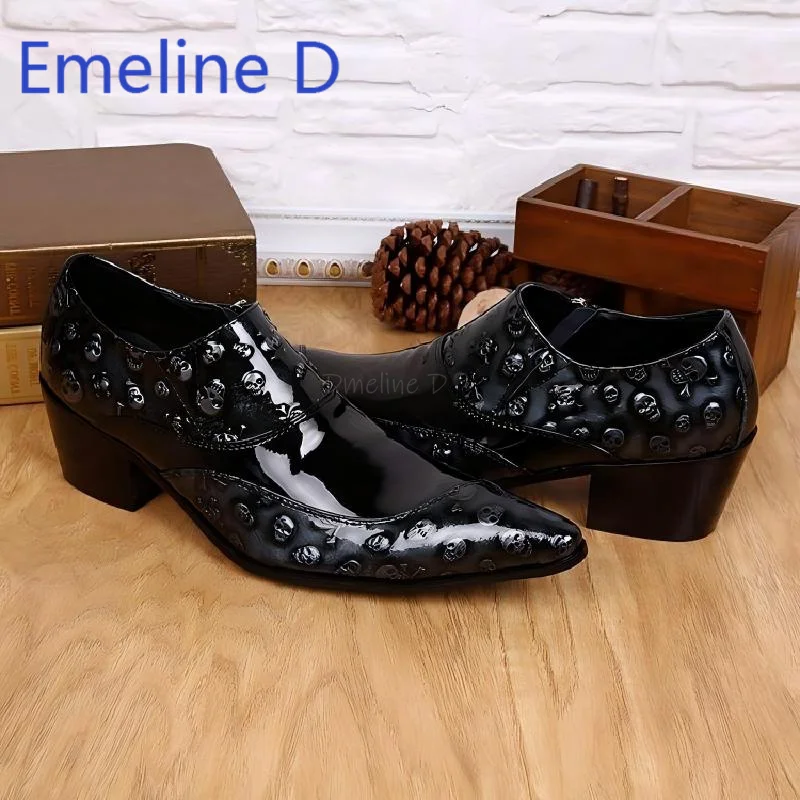 Pointed Black Printed Leather Shoes Fashionable Temperament Versatile Low Heel Set Foot Side Zipper Formal Casual Leather Shoes