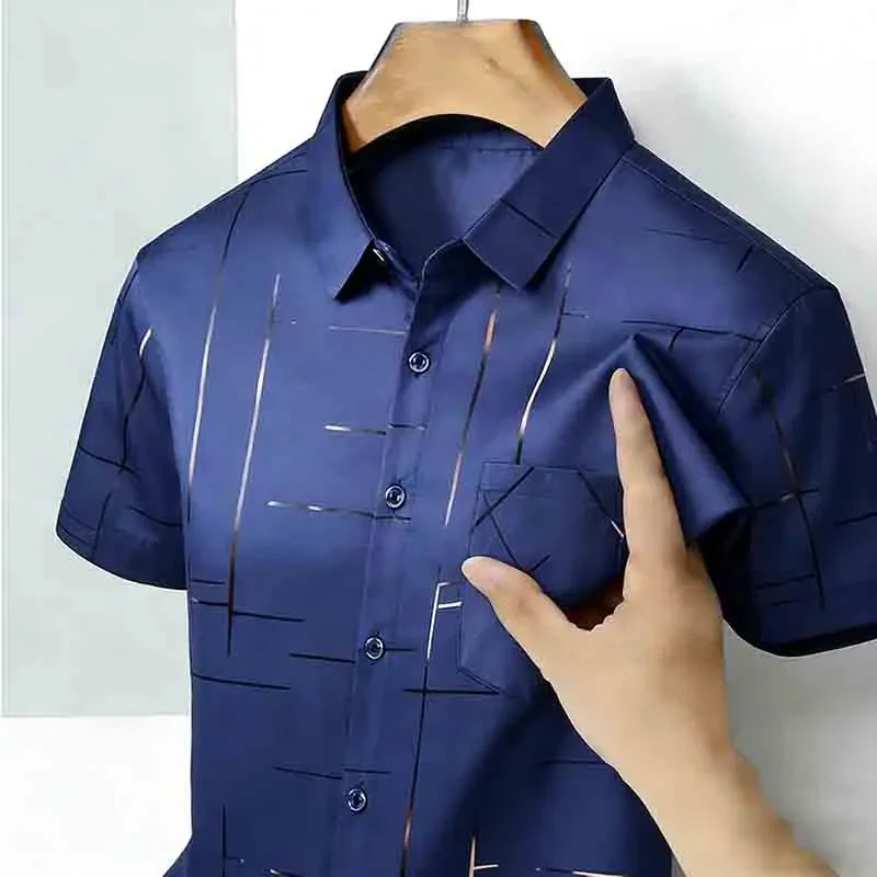 2026 High-Quality Men's Casual Fashion Shirt Short Sleeve Button-Down with Geometric Pattern