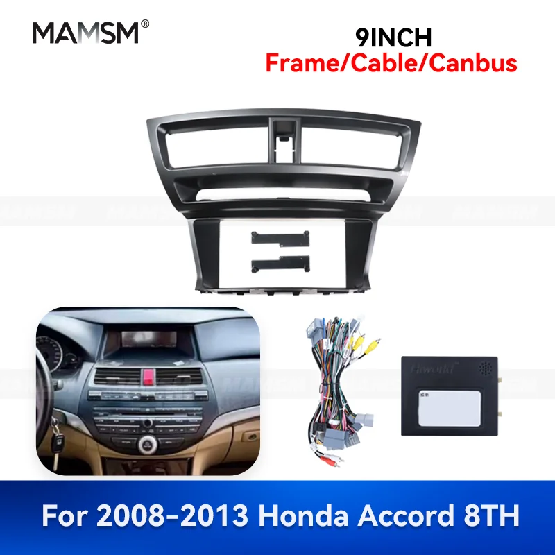 MAMSM 9 inch For Honda Accord 8TH 2008-2013 Android Car Radio Fascia Stereo Frame GPS MP4 Multimedia Wiring Harness Canbus box