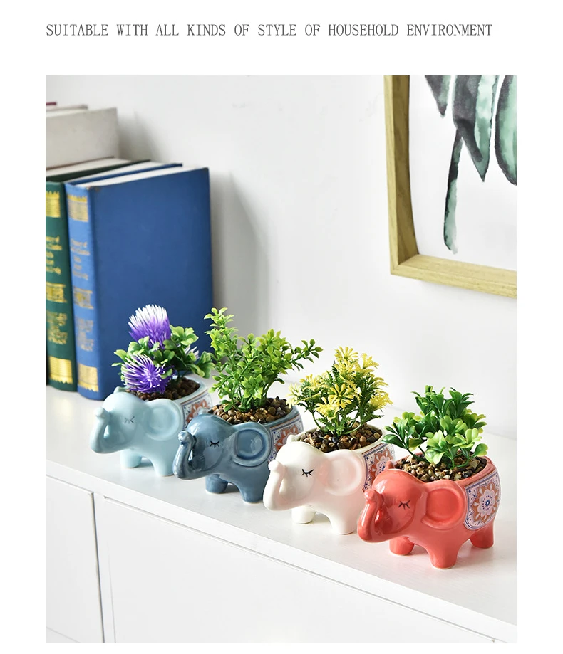 Originalität Cartoon Tier Blumentöpfe Desktop Keramik Sukkulenten Blumentopf Elefant Ornament Hause Dekoration für Garten Liefert – Detail 7