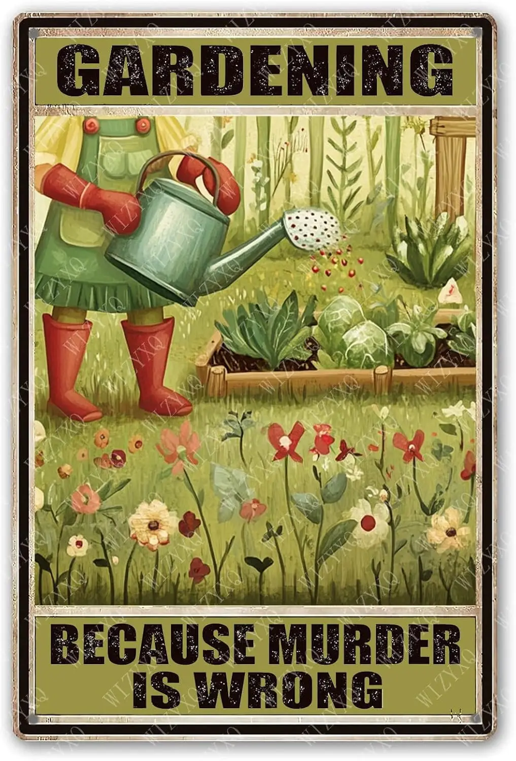 Funny Gardening Because Murder Is Wrong Metal Sign Tin for Garden Yard Outside Fence Home 12×8 Inch-aluminum