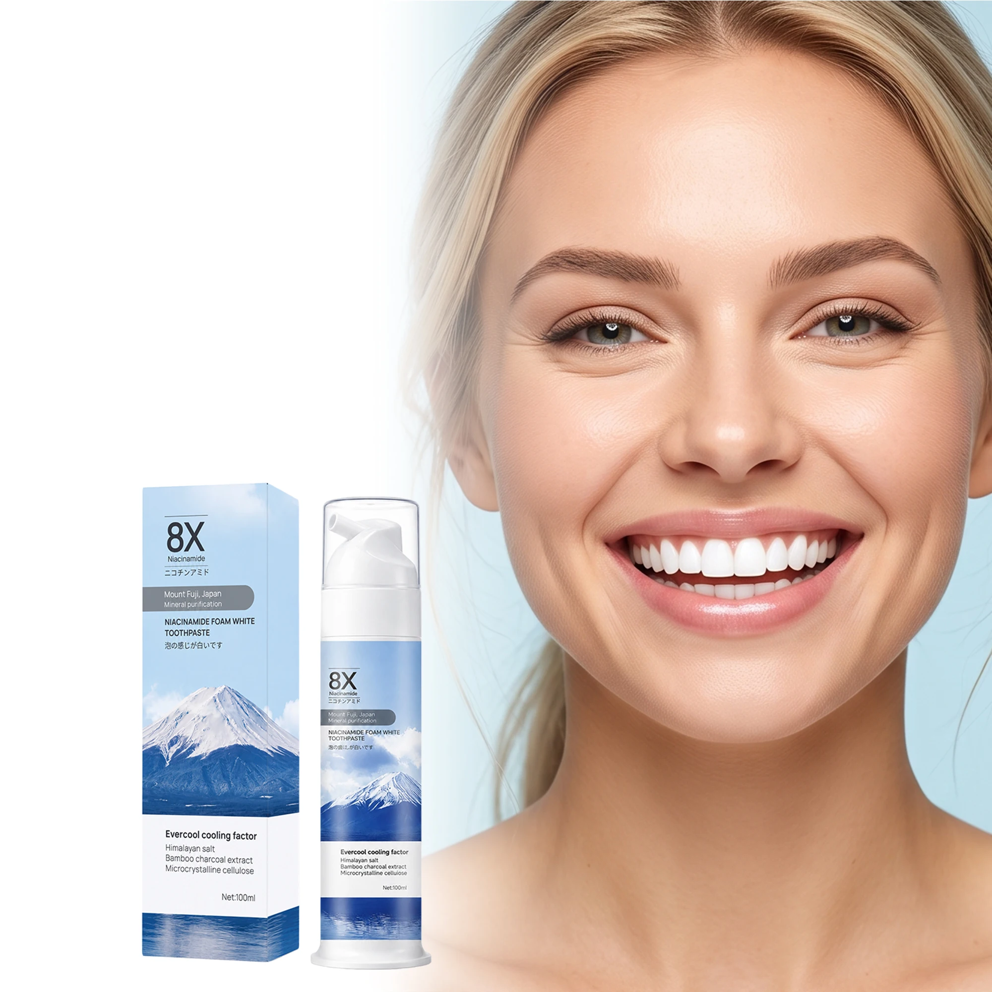 8X Niacinamide Foam Toothpaste Bamboo Charcoal Himalayan Salt Gentle Oral Care Fresh Breath 100ml