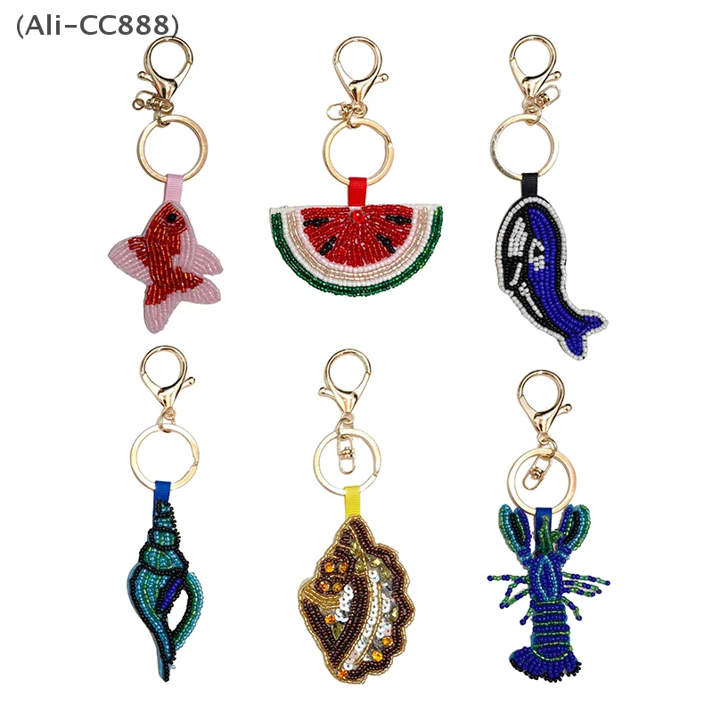 Cute Conch/Starfish/Crab/Seashell Appliques Embroidered Beaded Decals Keychains DIY Bags Charms Ocean-theme Hanging Ornament