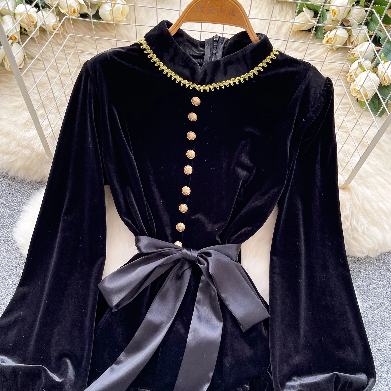 Chic vintage Sexy long sleeve velour fairycore dress korean fashion Sundress Party ceremony dresses