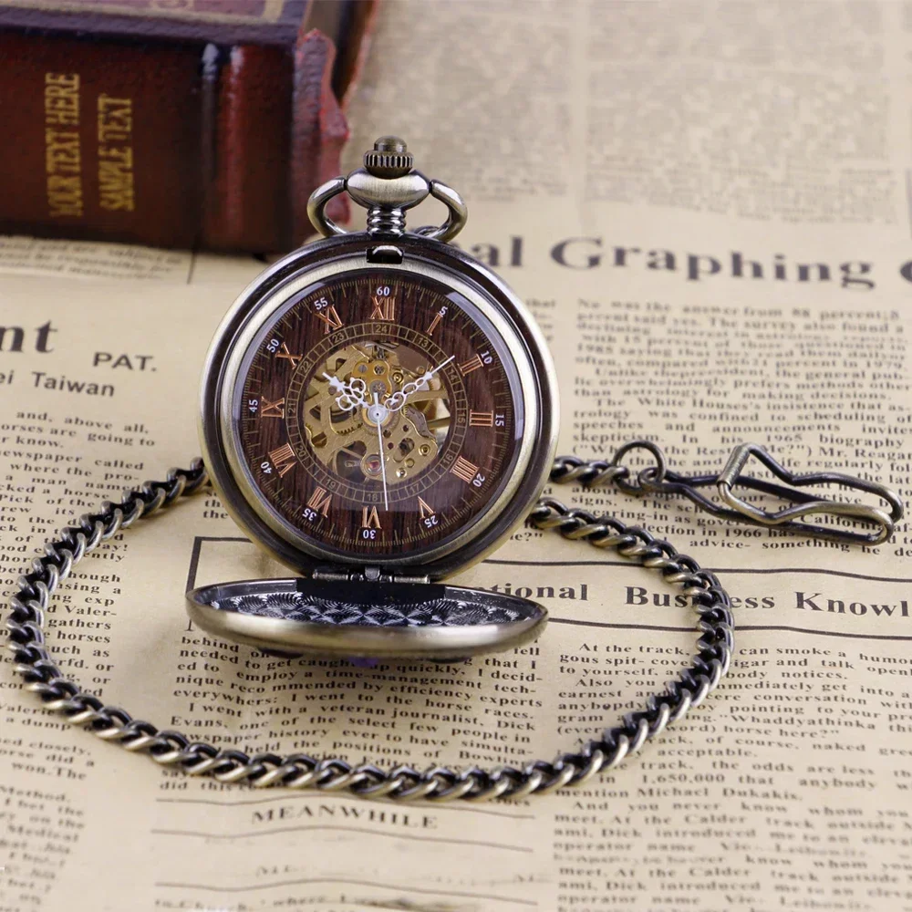 Vintage Luxury Mechanical Pocket Watch Hand Winding Pocket Chain Pendant Clock Roman Numerals Dial Manual Timepiece PJX1793