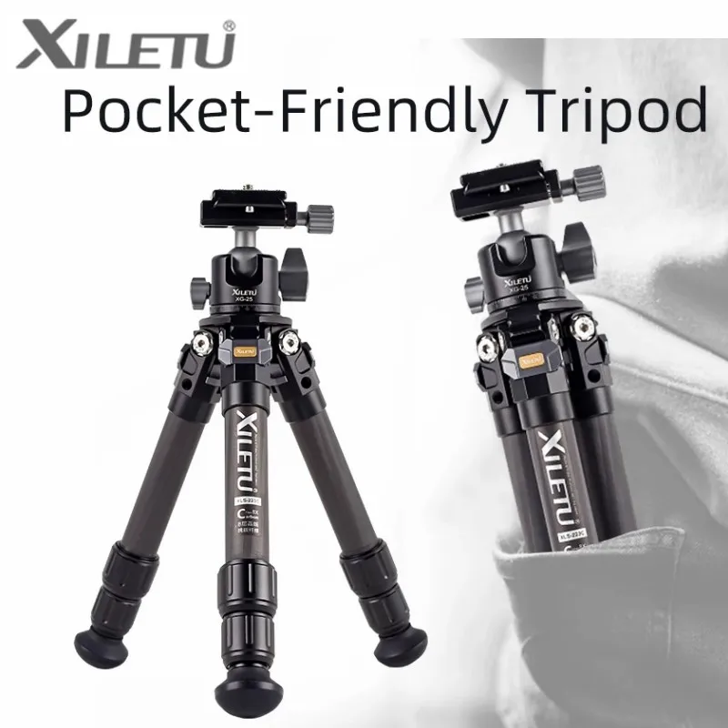 

XILETU XLS223C+XG25 Carbon Fiber Ball Head Tripod Lightweight Stable Desktop Video Tripod Bracket for DSLR Mirrorless Cameras