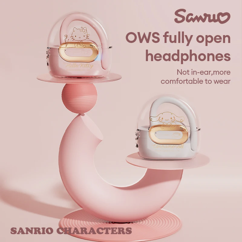 Miniso Sanrio EJ-686 Wireless Bluetooth Earphones Smart Touch Dual Mode Earbuds Cinnamoroll Hello Kitty Ear Hook Sports Headsets