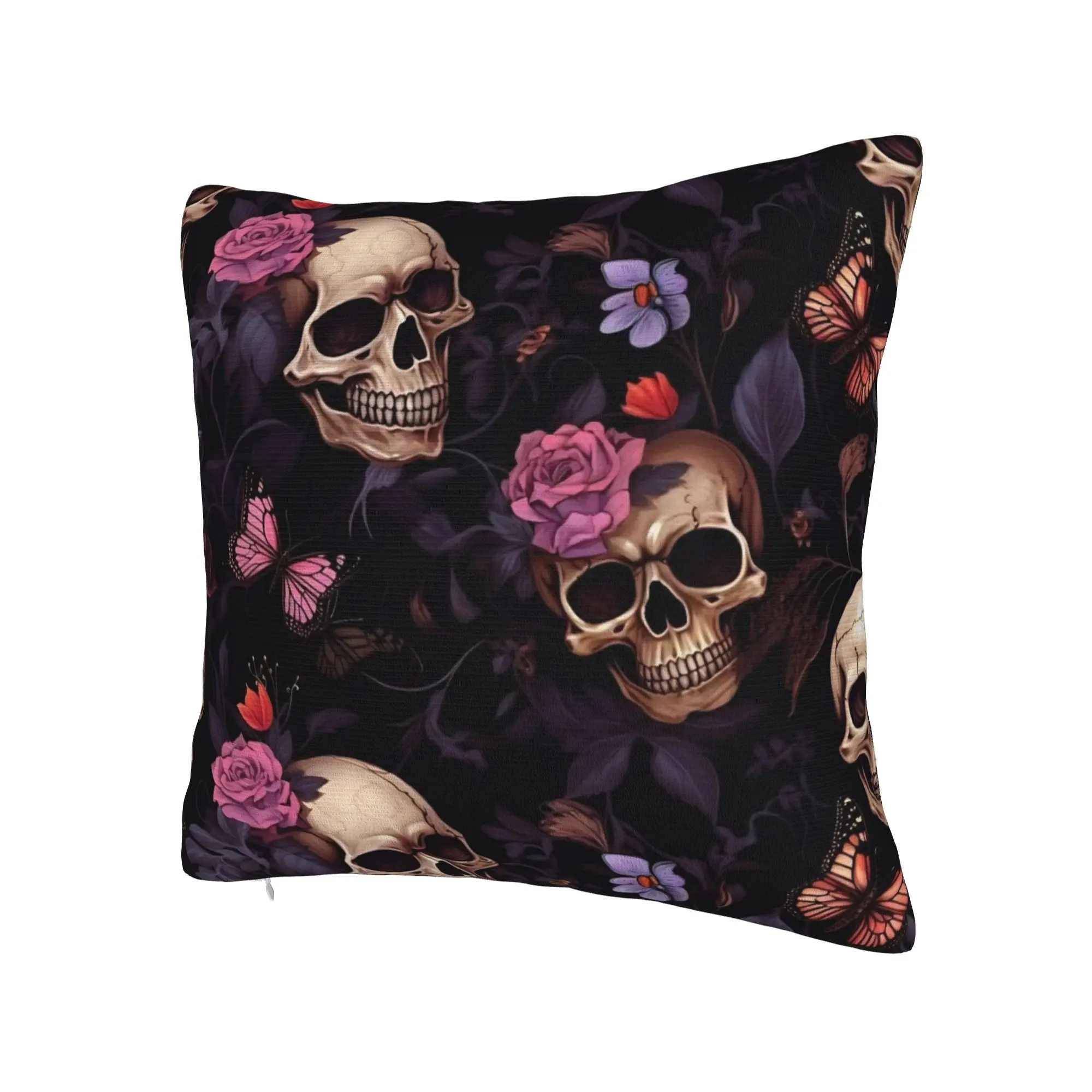 Decorative Pillow Cover Halloween Skulls And Flowers Gothic Goth Stuff Home  Throw Pillow Case Cover Square Multiple Sizes