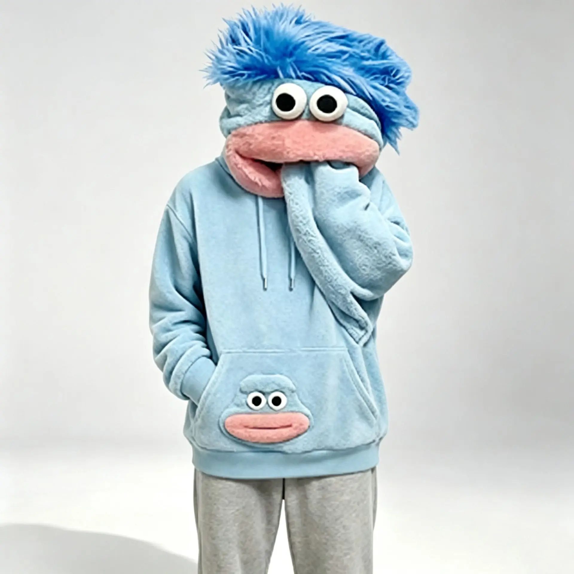 Funny Big Mouth Monster Plush Hoodie Fuzzy Hooded Sweatshirt Disfraz Cosplay Costume Halloween Carnival Novelty Pullover Unisex