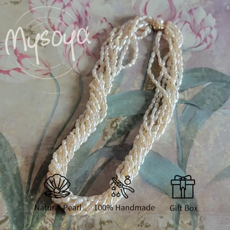 

MYSOYA восьмислойное ожерелье из белого риса в стиле барокко с пресноводным жемчугом 3-4 мм с подарочной коробкой для нее, идеально подходит для дня рождения, свадьбы