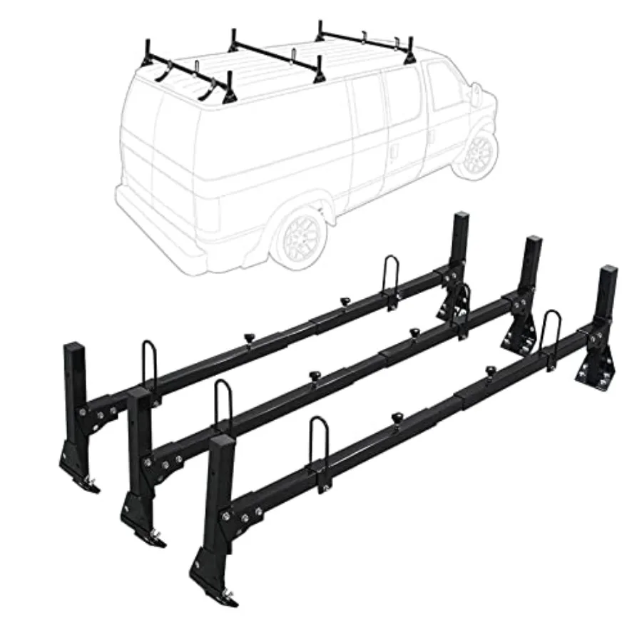 

Стойки на крышу фургона, стальные 3 стержня, предназначенные для Ford Econoline E150 250 350 19922015 и Chevrolet Express 1500 2500 3