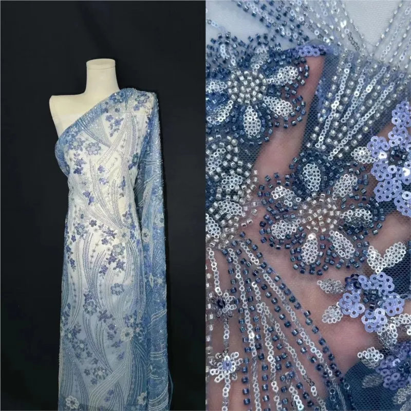 

Wedding dress bead tube embroidery heavy industry Qipao evening lace fabric
