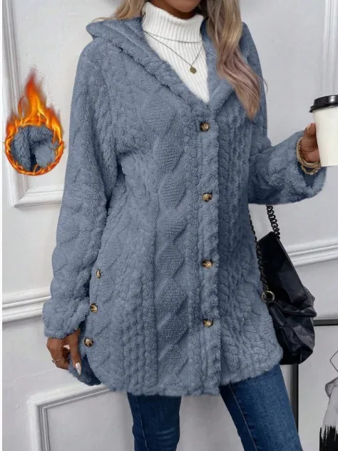 سترة نسائية بغطاء للرأس مزدوجة الوجه من الصوف بأكمام طويلة مفتوحة ملابس خارجية غير رسمية دافئة محطة أمازون المستقلة على الطراز الأوروبي #5