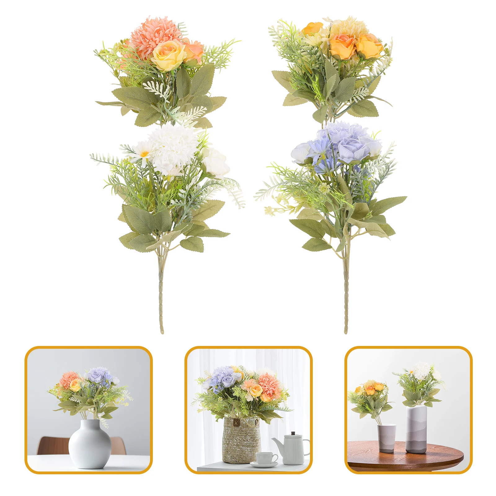 

4Pcs Artificial Floral Bouquet Simulation Realistic Fake Flowers Fade Resistant Cloth Material for Wedding Party Home Office