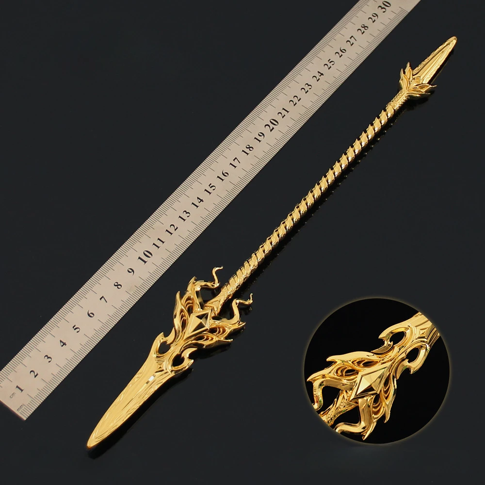 22cm Soul Land Golden Dragon Spear, Anime Welvarend, Metalen Model, Tang Dynasty Gate Tangsan Zwaard Speelgoed Collectie, Jongens Cadeau