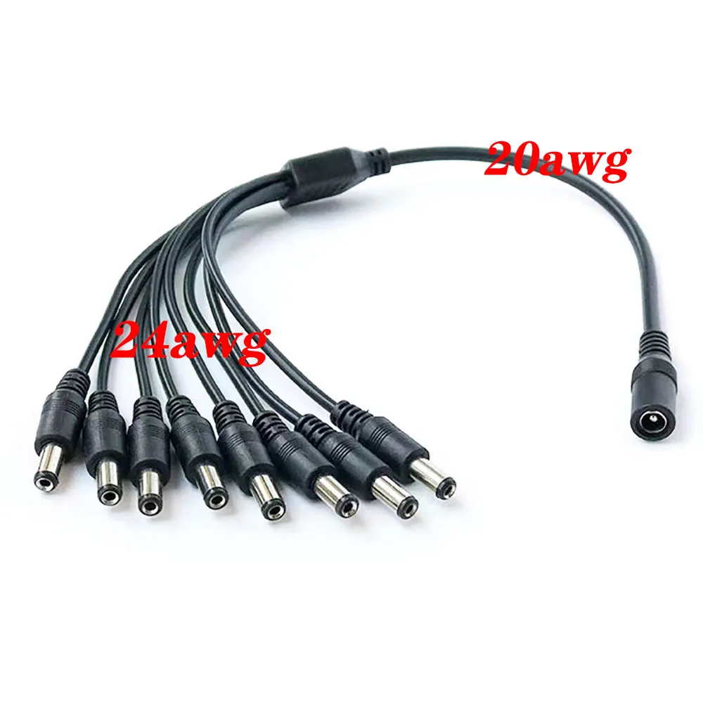 1pcs 12V DC Power Supply 1 Female to 8 Male way Splitter Plug extension Cable cord connector 5.5x2.1mm for Led strip light