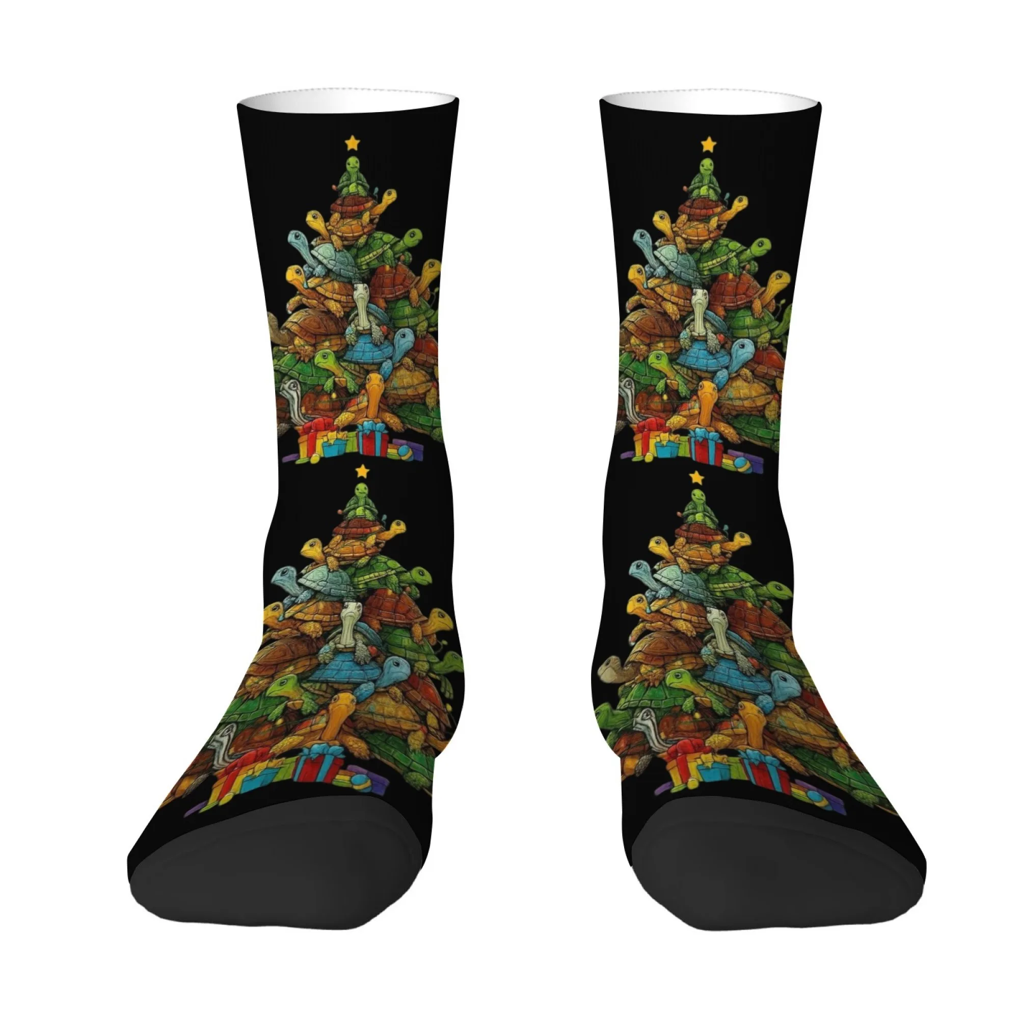 1 Pair Cartoon Turtle Tree Print Men Mid-Calf Socks Couple Trendy Casual Knit Funny Novelty Crew Socks Comfortable Soft Warm