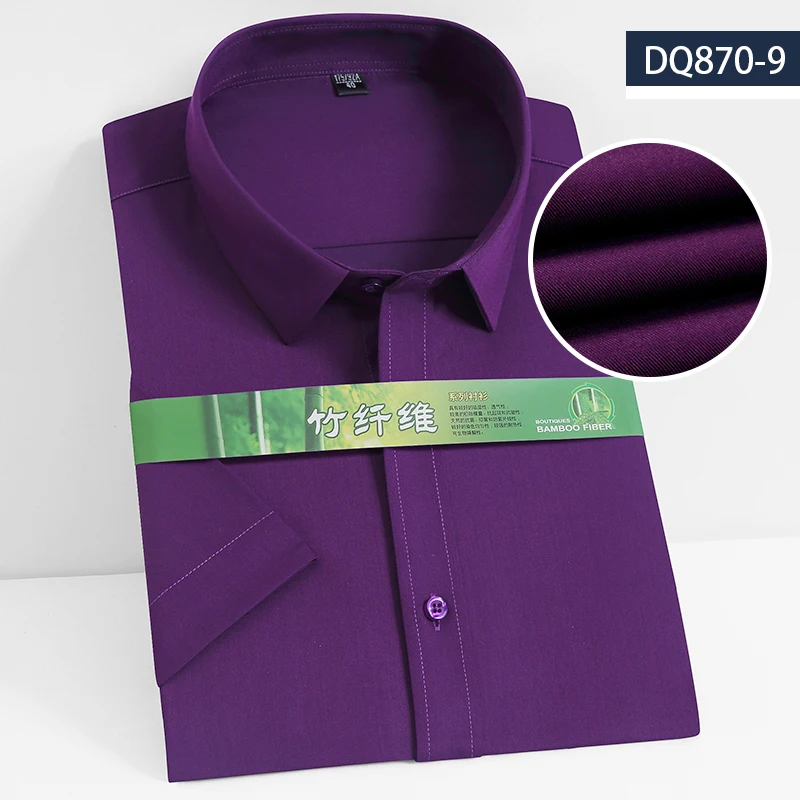 New Bamboo Fiber Stretch Men Shirt Fashion Casual Business Short-Sleeved Top Anti-Wrinkle No-Iron Solid Color Formal Shirt S-8XL