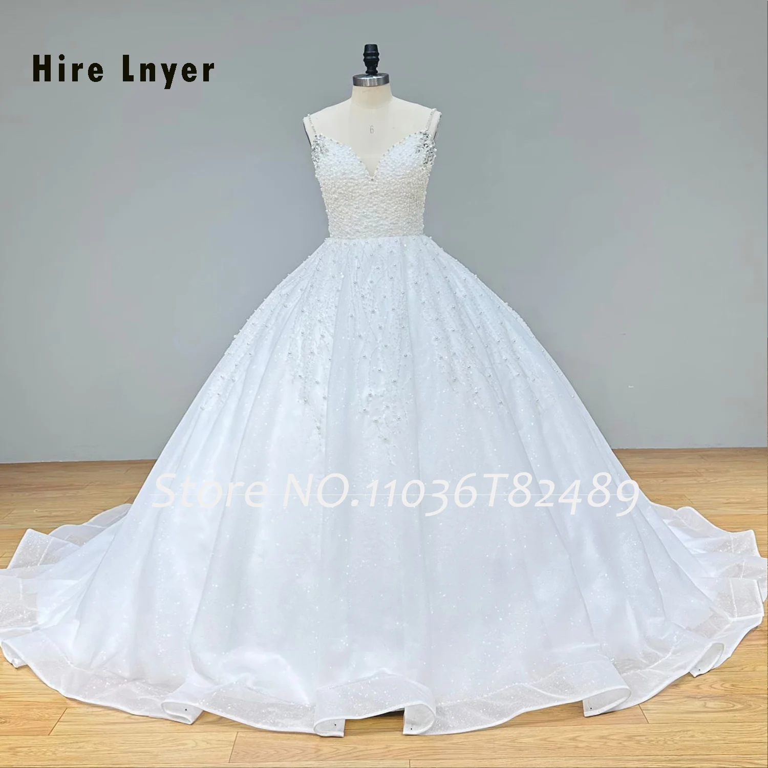 Hire Lnyer Shoulder Straps Sweetheart Neck Lace Up Back Full Beads Pearls Crystal Shiny Ball Gown Wedding Dress Real Photos