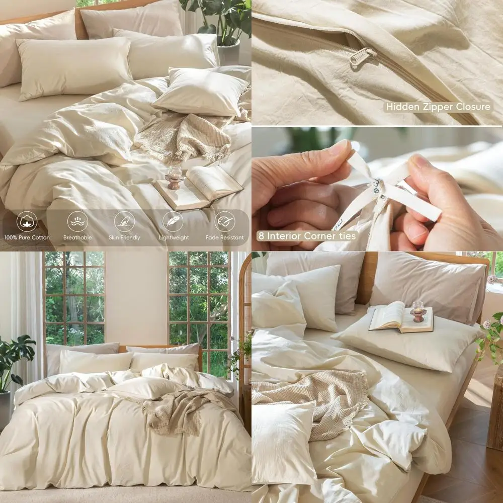 

Уютный комплект пододеяльников из 100% хлопка и льна - дышащий, мягкий, меланжевый цвет молочно-серый, размер Queen 90x90