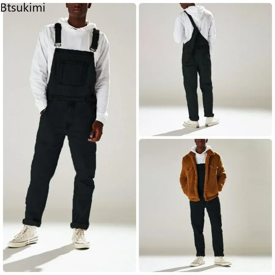 2025 Men's Denim Jeans Jumpsuit Streetwear Spring Autumn Trendy Strap Pants High Waist Men's One-piece Jeans Trousers Overalls