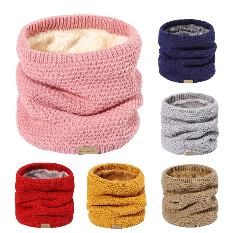 Thicken Wool Knitted Neck Warmer Winter Keep Warm Scarf For Women Mens Scarf Windproof Collar Scarves Ring Solid Colors Scarves