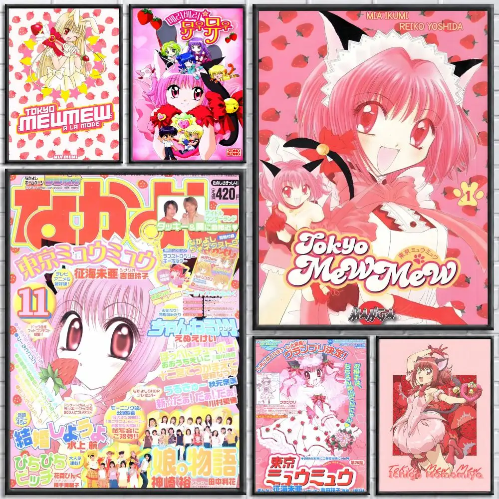 Anime Tokyo Mew Mew Poster Self-adhesive Art Waterproof Paper Sticker Coffee House Bar Room Wall Decor