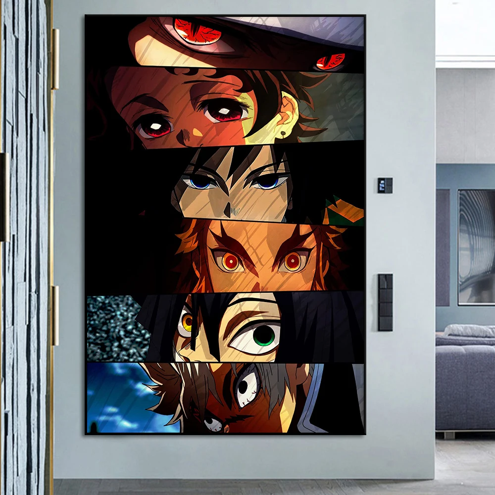 Anime Character Eye Collage Poster Modern Cartoon Wall Art Canvas Painting Print Demon Picture for Child Room Home Decor Cuadros