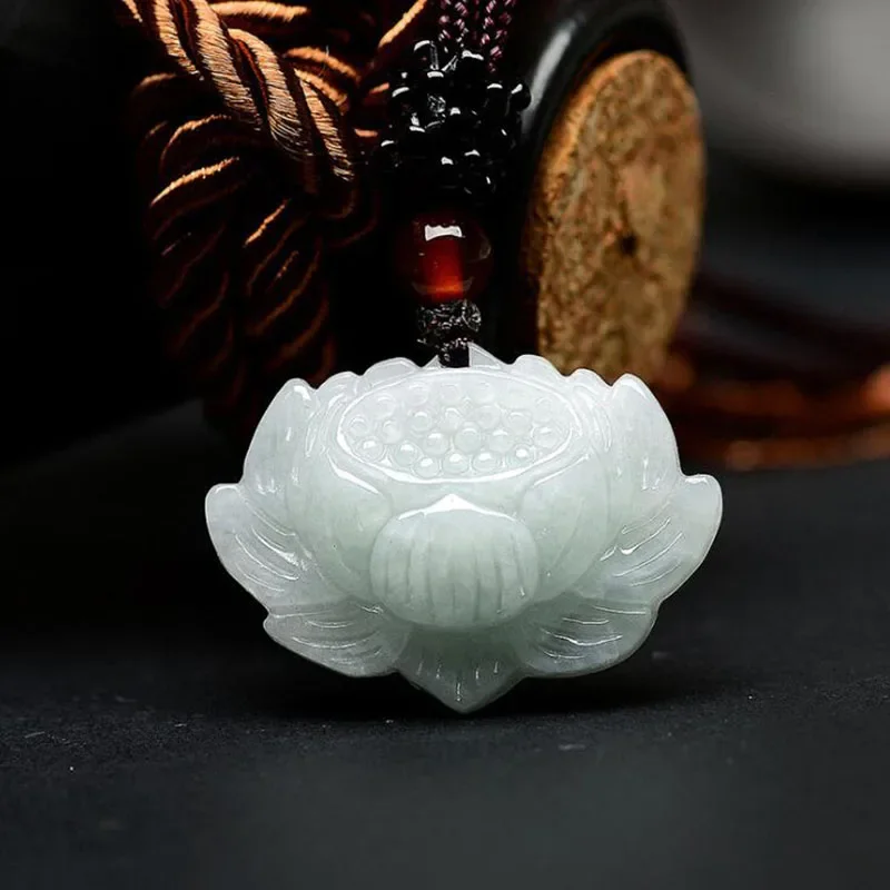 Natural Myanmar Jadeite Lotus Jade Pendant Jewelry lucky Exorcise evil spirits Safety Amulet Jade Pendant Fine  Jewelry