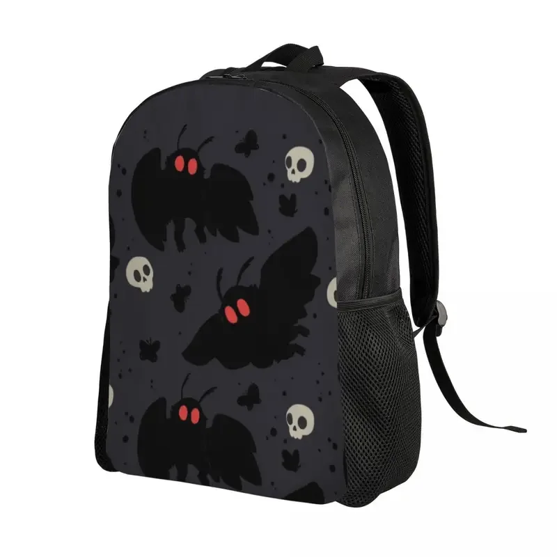 Mothman Backpacks for Women Men Water Resistant College School Night Grey Skull Moth Bag Print Bookbag