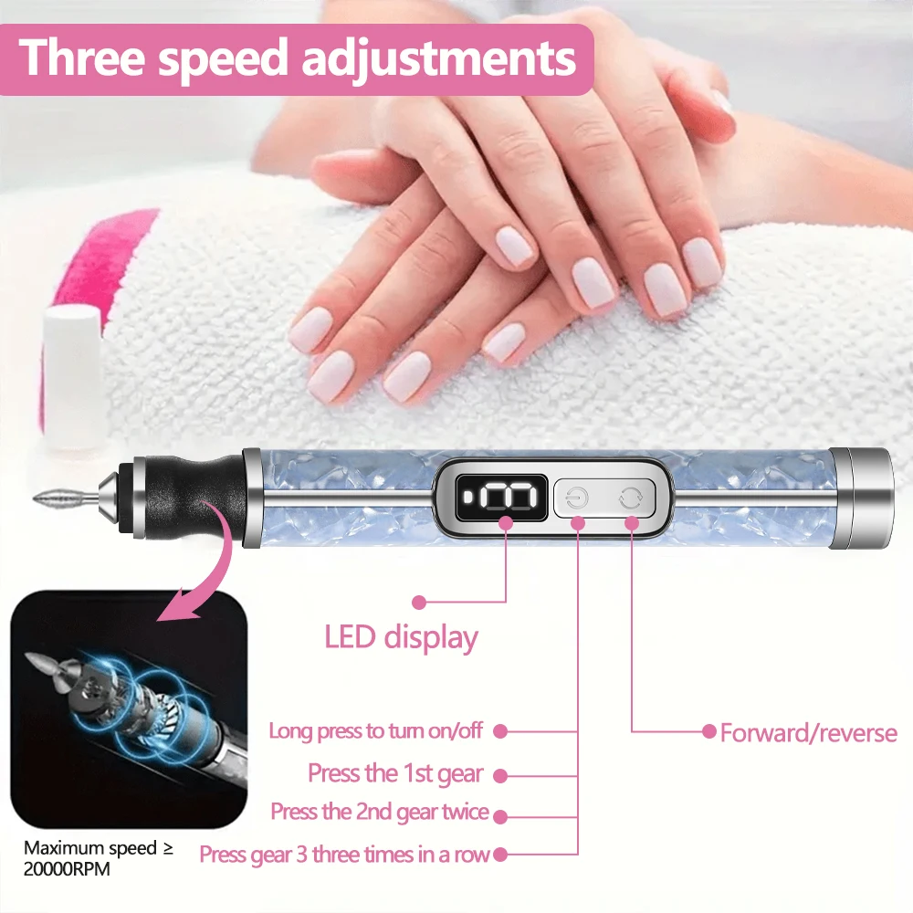 LINMANDA perceuse à ongles électrique professionnelle sans fil Rechargeable 3 vitesses Portable Efile pour ongles épais Kit de Salon à domicile