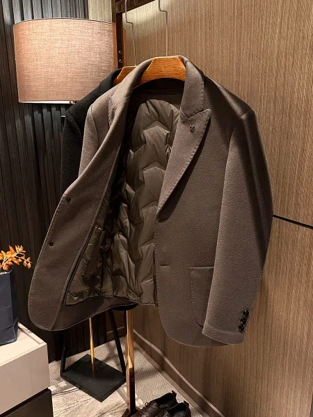 [Business best, detachable goose down liner] Men's high-end suit collar warm medium double-sided woolen coat