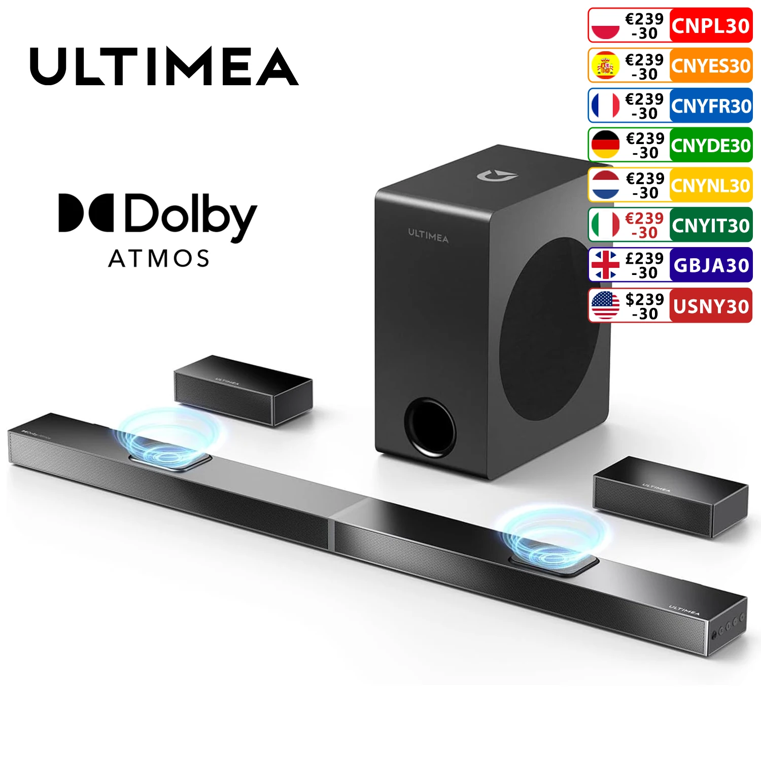 ULTIMEA 520W 5.1.2 Soundbar with Dolby Atmos for Smart TV,4K HDR Pass-through,Home Theater Wireless Bluetooth Soundbar Speakers