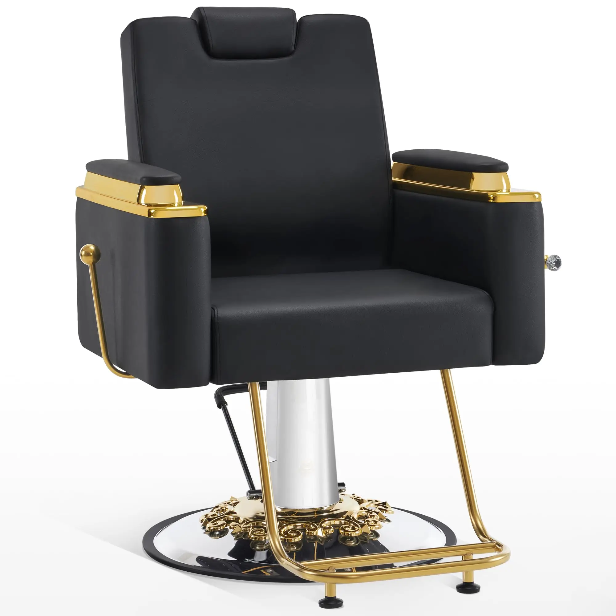 Luxurious Barber Chair for Hair Stylist, Barbershop 8623(Black) | Heavy-duty Hydraulic Pump, Adjustable Reclining Salon