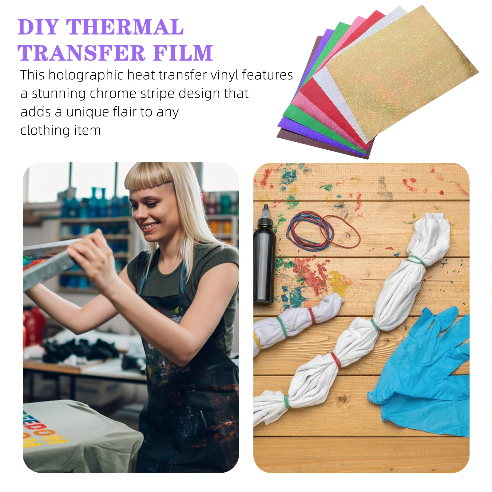 7 قطعة Htv الفينيل المجسم قزحي الألوان الكروم شريط لتقوم بها بنفسك نقل الحرارة الفينيل لتي شيرت الملابس الحديد على صفائح معدنية الحرارة