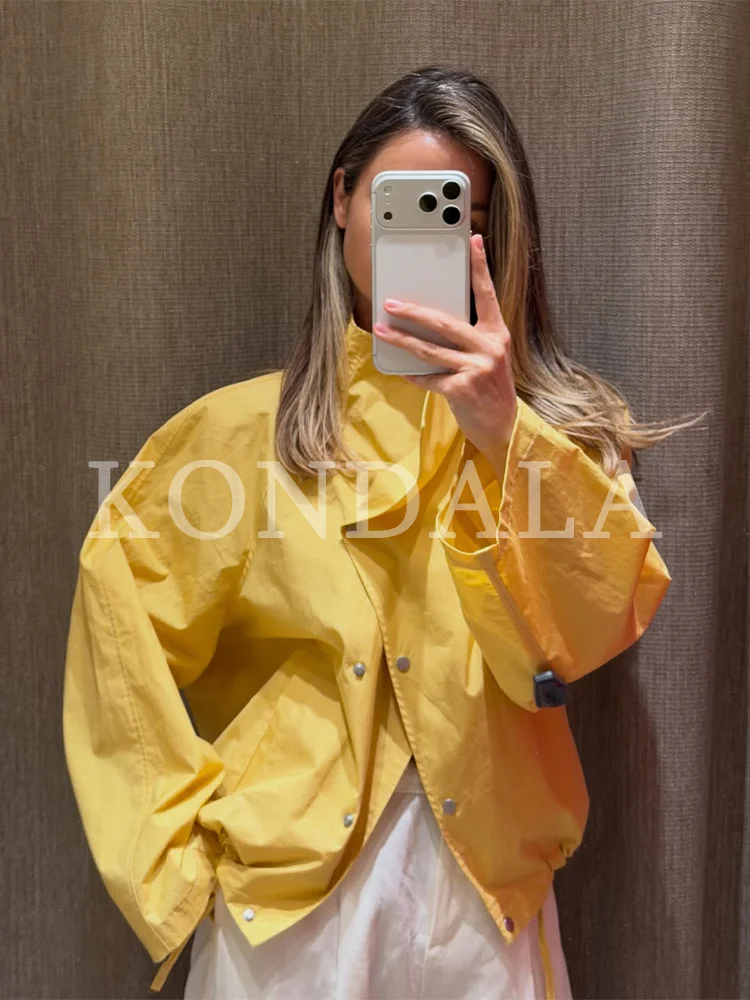 KONDALA Women Summer Trendy Loose Bomber Jacket 2026 Fashion High Street Leisure Jacket Female Unique Chic Outdoor Button Jacket