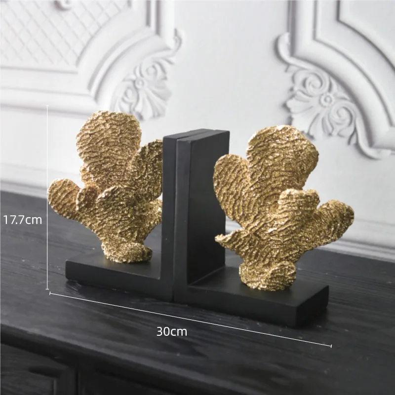 Modern Resin Crafts Gold Coral Bookends Ornaments New House Office Home Study Desktop Decorative Bookends Gifts for Friends