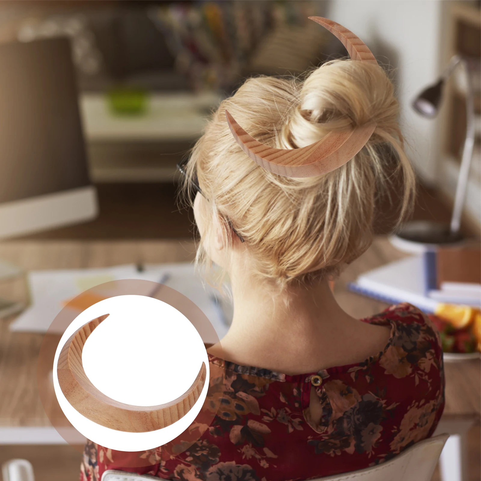 

Crescent Hairpin Bun Holder Fork Tool Polished Surface Stick Creative Wood Sticks Buns Forks Light Yellow