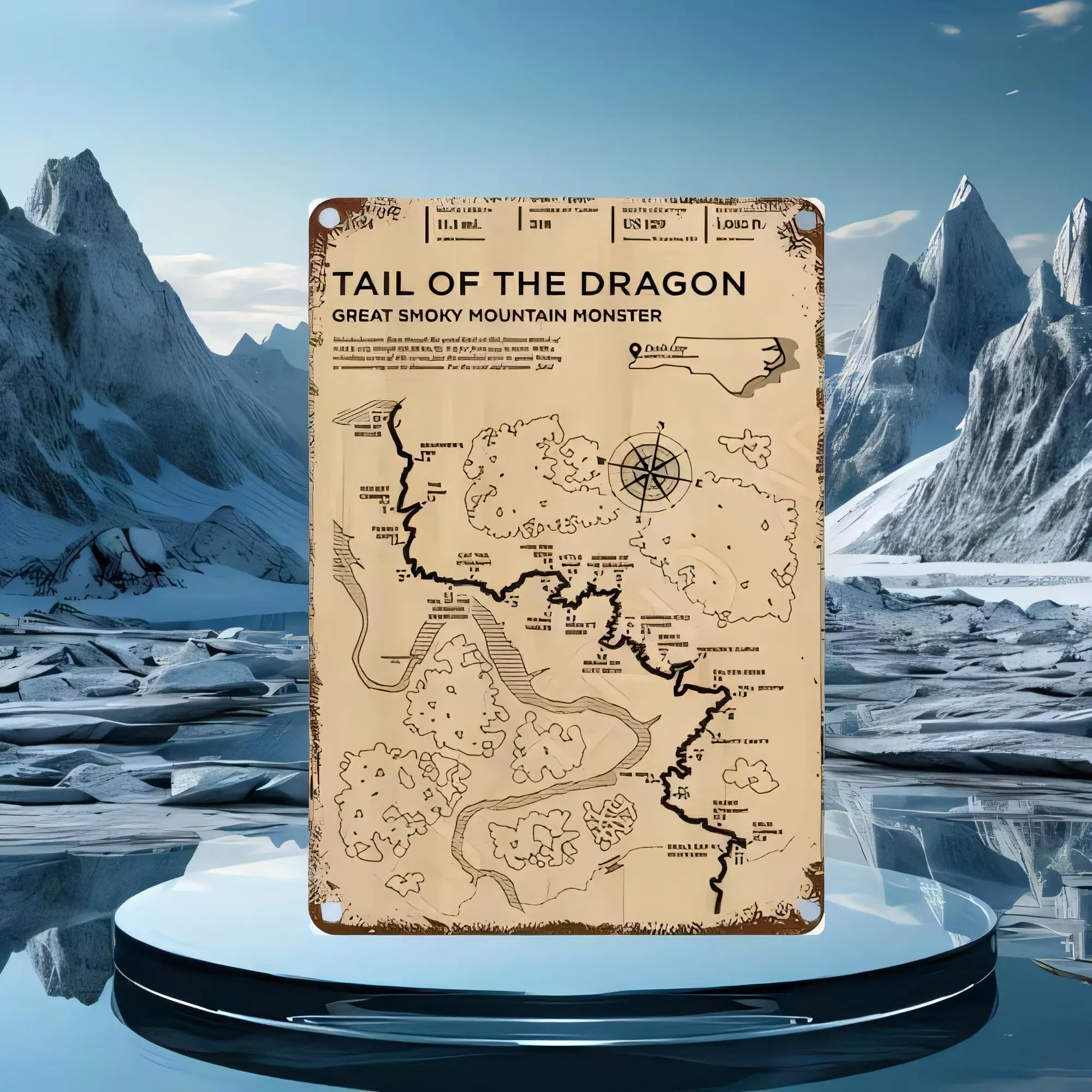 Tin Sign Tail of the Dragon Great Smoky Mountain Vintage Style Metal Poster Plaque for Wall Decor Rustic Cabin Lodge Art Gift