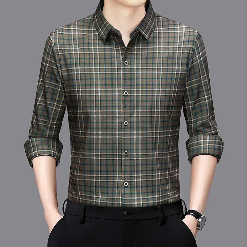 2025 Autumn New Arrival Men's Seamless Striped Long Sleeve Shirt Plaid Shirt Luxury High-Quality Casual Breathable Men's Wear