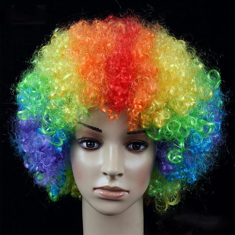 Frauen lockige Cosplay Perücke kurze gewellte lockige Haare bunte synthetische Perücke für tägliche Party Männer Fußball Fan tragen Kinder Perücken – Detail 7