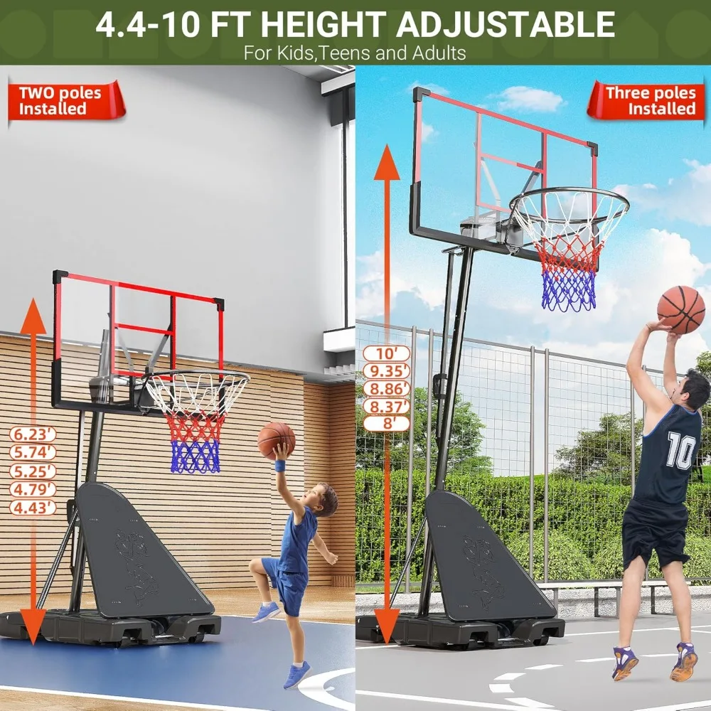 Aro de baloncesto ajustable para niños, 4,4-10 pies, interior/exterior, irrompible, 45 portería de tablero trasero con puerto de larga duración